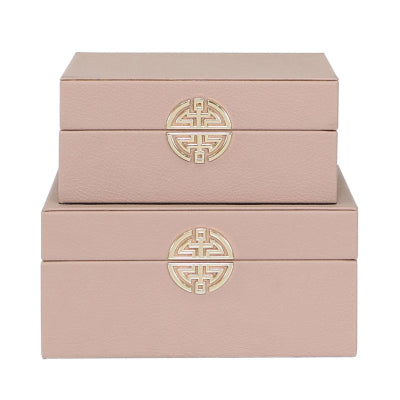Orange & Gold Faux Leather Boxes Set of 2
